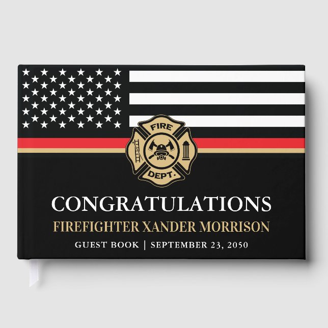 Firefighter Red Line Flag Fire Academy Graduation Guest Book (Front)