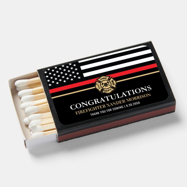 Firefighter Red Line Flag Fire Academy Graduation Matchboxes (Front Open)