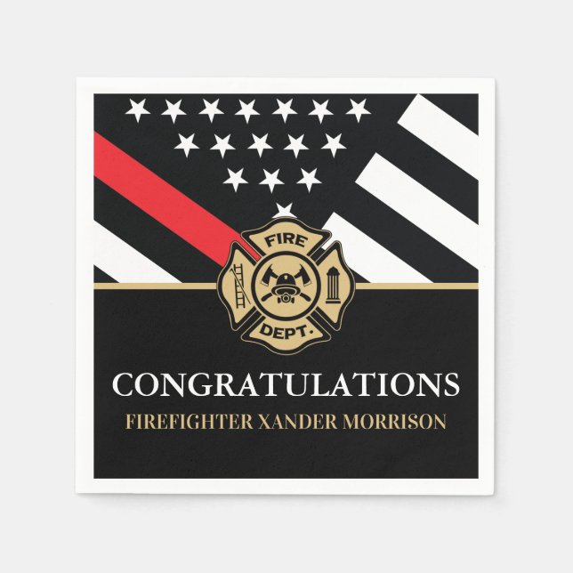 Firefighter Red Line Flag Fire Academy Graduation Napkins (Front)