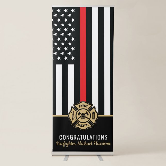 Firefighter Red Line Flag Fire Academy Graduation Retractable Banner (Front)