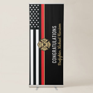 Firefighter Red Line Flag Fire Academy Graduation Retractable Banner