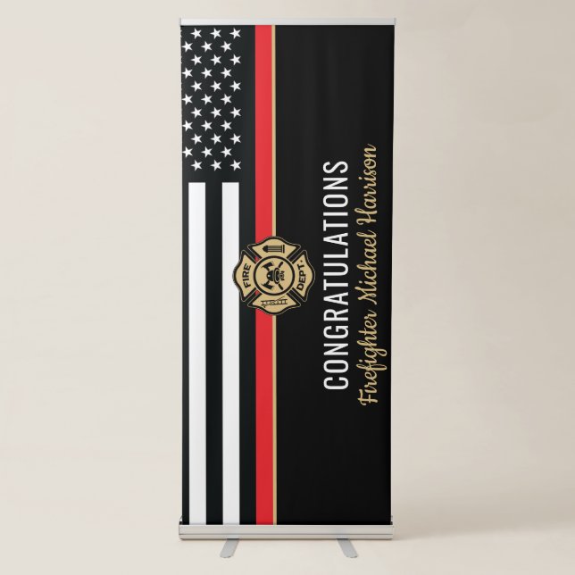 Firefighter Red Line Flag Fire Academy Graduation Retractable Banner (Front)