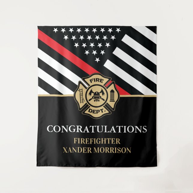Firefighter Red Line Flag Fire Academy Graduation Tapestry (Front)