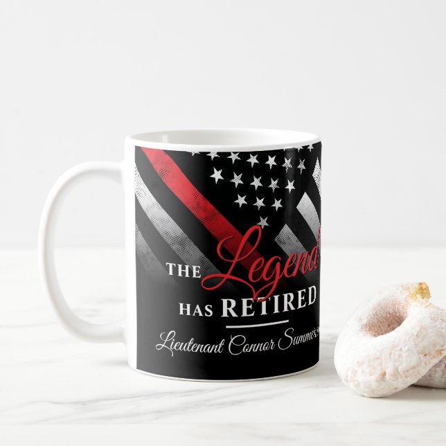 Firefighter Red Line Flag Fireman Retirement Coffee Mug (With Donut)