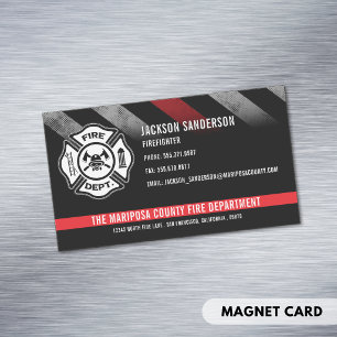 Firefighter Red Line Logo Fire Department Employee Business Card Magnet