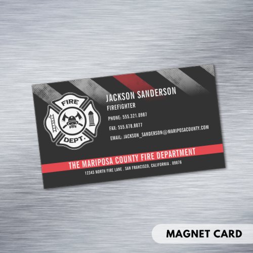 Firefighter Red Line Logo Fire Department Employee Business Card Magnet