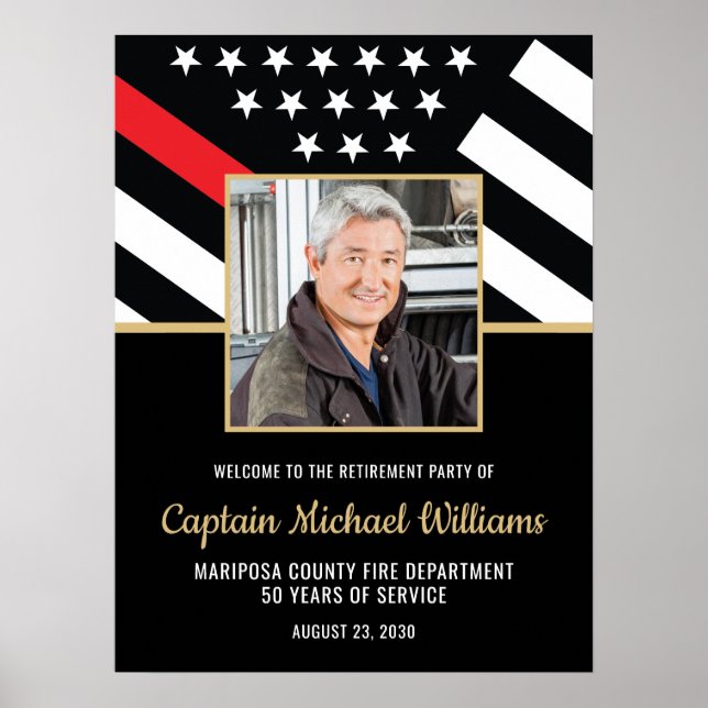 Firefighter Red Line Photo Retirement Welcome Poster (Front)