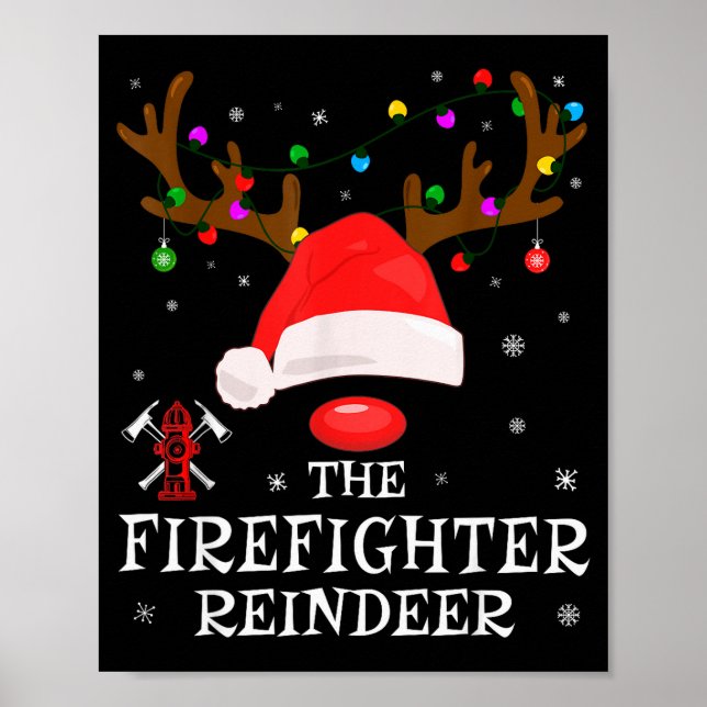 Firefighter Reindeer Family Matching Christmas Pjs Poster (Front)