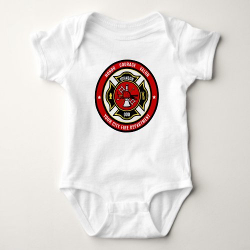 Firefighter Rescue ADD NAME Fire Department Badge Baby Bodysuit