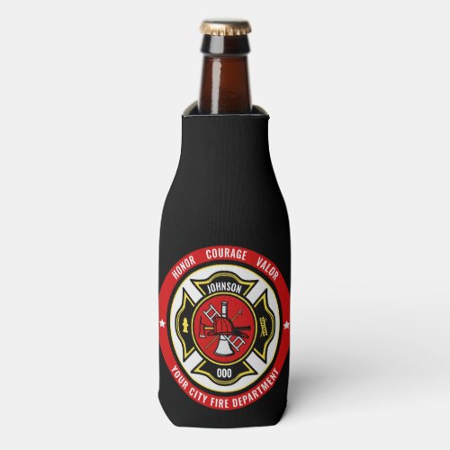Firefighter Rescue ADD NAME Fire Department Badge Bottle Cooler