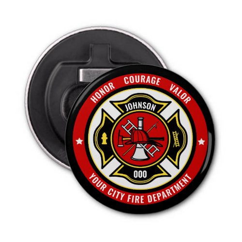 Firefighter Rescue ADD NAME Fire Department Badge Bottle Opener