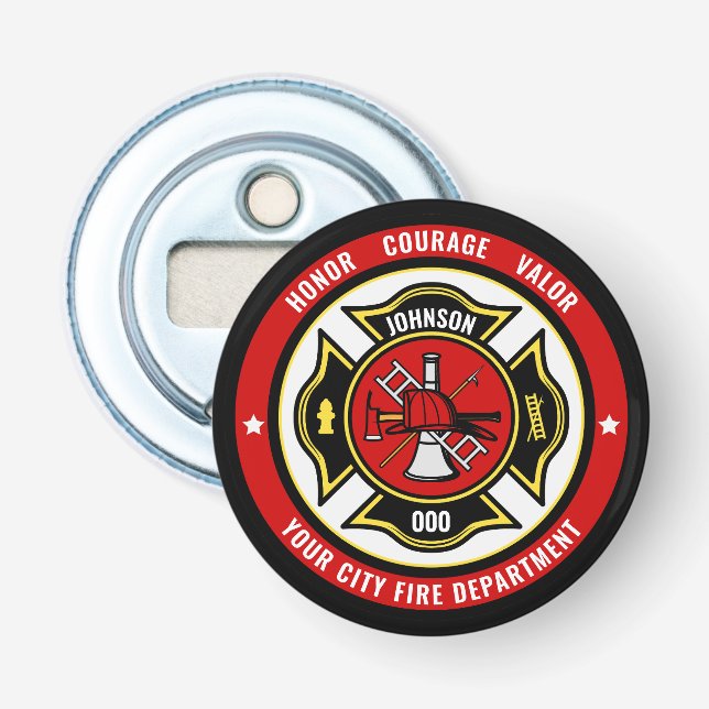 Firefighter Rescue ADD NAME Fire Department Badge Bottle Opener (Front)