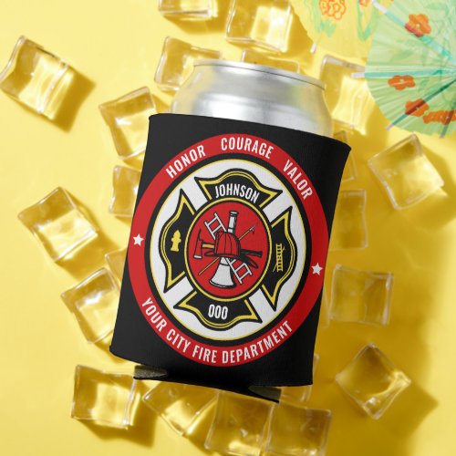 Firefighter Rescue ADD NAME Fire Department Badge Can Cooler
