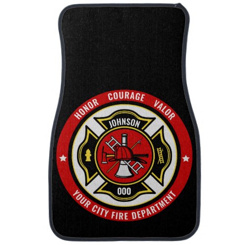 Firefighter Rescue ADD NAME Fire Department Badge Car Floor Mat