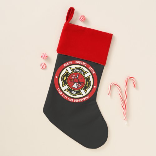 Firefighter Rescue ADD NAME Fire Department Badge Christmas Stocking