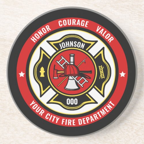 Firefighter Rescue ADD NAME Fire Department Badge Coaster