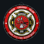 Firefighter Rescue ADD NAME Fire Department Badge Dart Board<br><div class="desc">Fire Department ADD NAME Fireman Firefighter Badge design - Emblem with Helmet and Axe. Customize with your Name,  Station/Dept Number and location.</div>