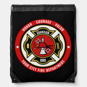 Firefighter Rescue ADD NAME Fire Department Badge Drawstring Bag