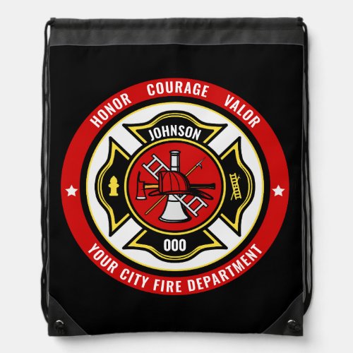 Firefighter Rescue ADD NAME Fire Department Badge Drawstring Bag