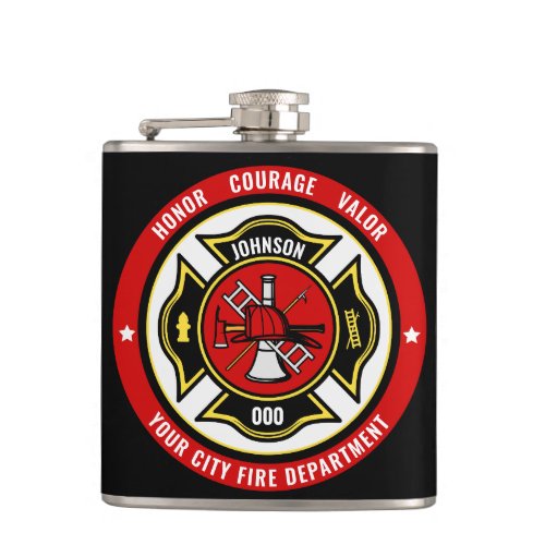 Firefighter Rescue ADD NAME Fire Department Badge Flask