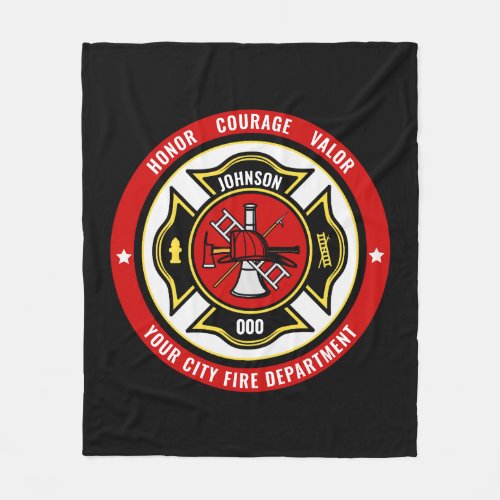 Firefighter Rescue ADD NAME Fire Department Badge Fleece Blanket