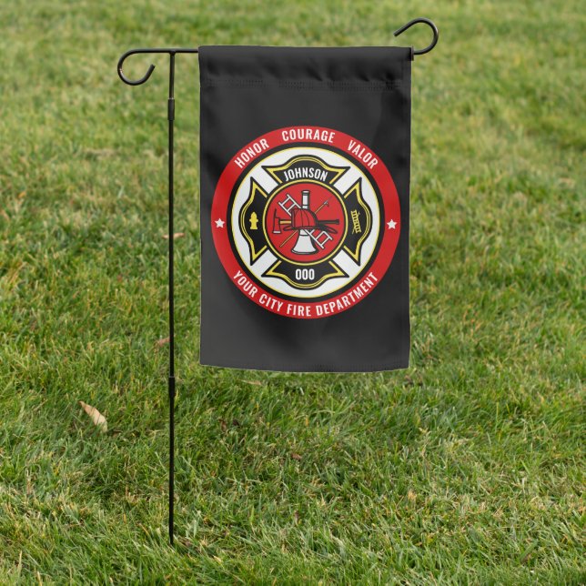 Firefighter Rescue ADD NAME Fire Department Badge Garden Flag (In SItu)