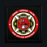 Firefighter Rescue ADD NAME Fire Department Badge Gift Box<br><div class="desc">Fire Department ADD NAME Fireman Firefighter Badge design - Emblem with Helmet and Axe. Customize with your Name, Station/Dept Number and location.</div>