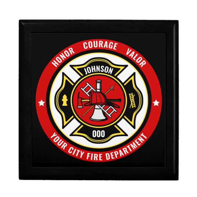 Firefighter Rescue ADD NAME Fire Department Badge Gift Box (Front)
