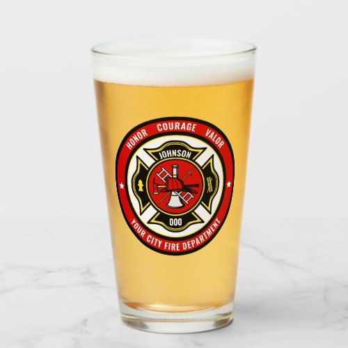 Firefighter Rescue ADD NAME Fire Department Badge Glass