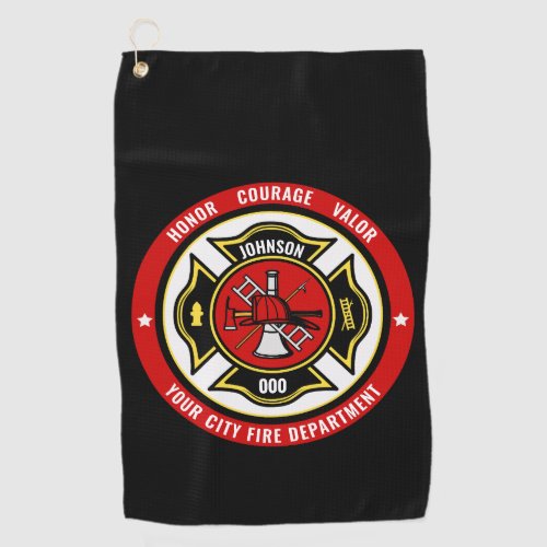 Firefighter Rescue ADD NAME Fire Department Badge Golf Towel