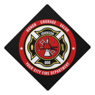 Firefighter Rescue ADD NAME Fire Department Badge Graduation Cap Topper