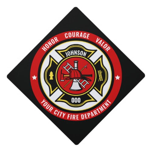 Firefighter Rescue ADD NAME Fire Department Badge Graduation Cap Topper