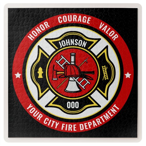Firefighter Rescue ADD NAME Fire Department Badge Jigsaw Puzzle