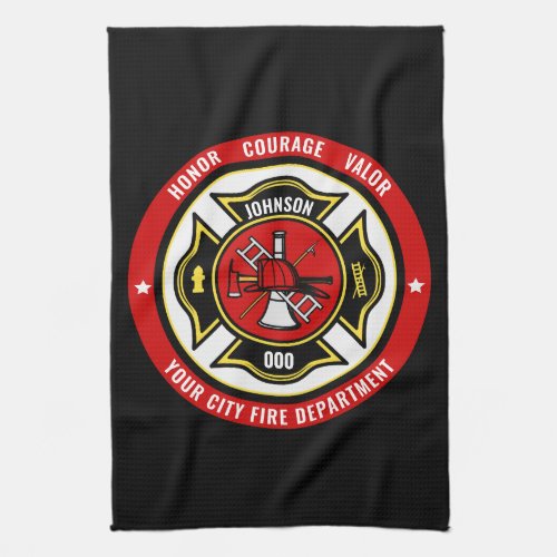 Firefighter Rescue ADD NAME Fire Department Badge Kitchen Towel