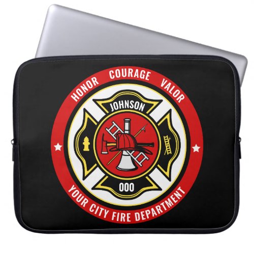 Firefighter Rescue ADD NAME Fire Department Badge Laptop Sleeve