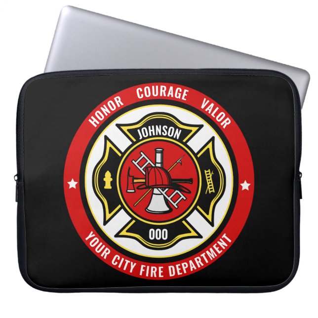 Firefighter Rescue ADD NAME Fire Department Badge Laptop Sleeve (Front)