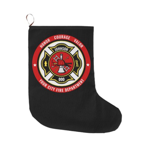 Firefighter Rescue ADD NAME Fire Department Badge Large Christmas Stocking