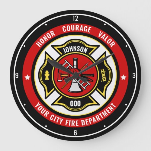 Firefighter Rescue ADD NAME Fire Department Badge Large Clock