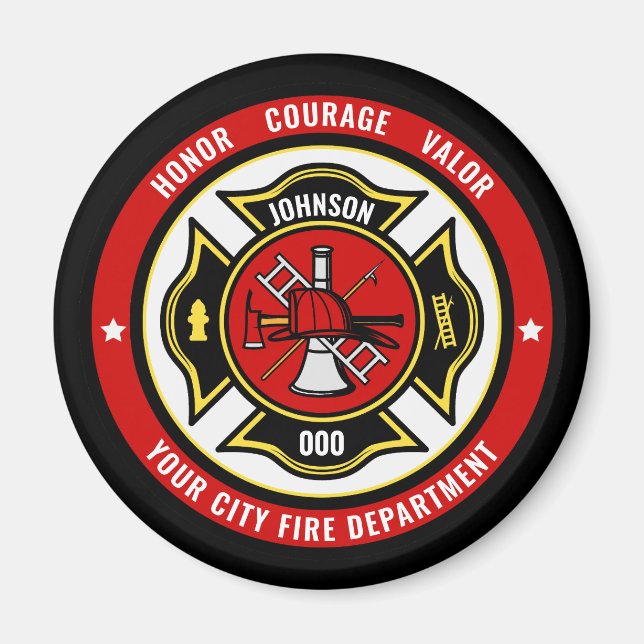 Firefighter Rescue ADD NAME Fire Department Badge Magnet (Front)