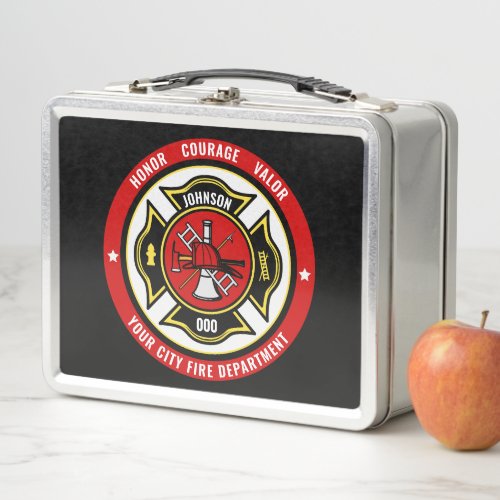 Firefighter Rescue ADD NAME Fire Department Badge Metal Lunch Box