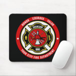 Firefighter Rescue ADD NAME Fire Department Badge Mouse Pad<br><div class="desc">Fire Department ADD NAME Fireman Firefighter Badge design - Emblem with Helmet and Axe. Customize with your Name,  Station/Dept Number and location.</div>