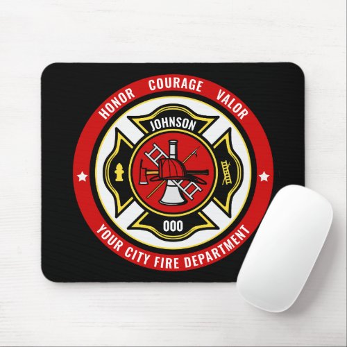 Firefighter Rescue ADD NAME Fire Department Badge Mouse Pad