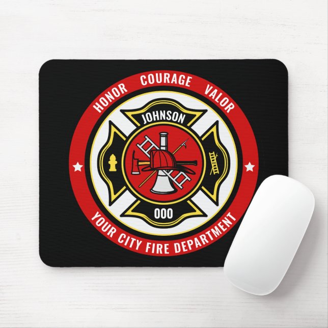 Firefighter Rescue ADD NAME Fire Department Badge Mouse Pad (With Mouse)
