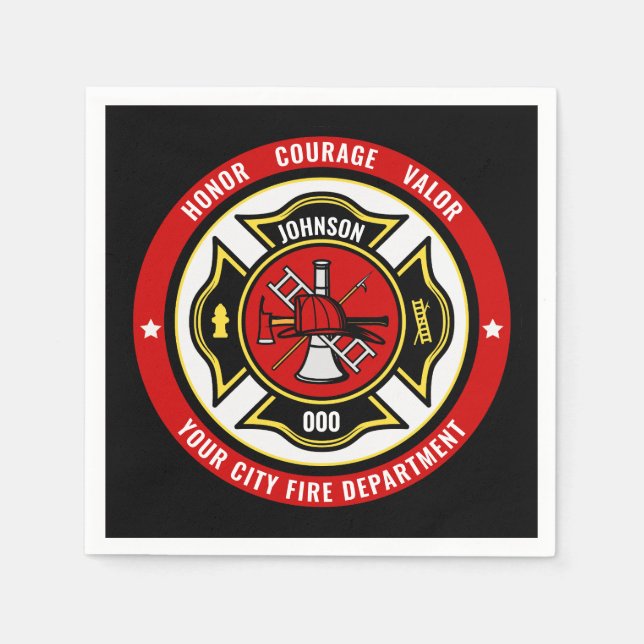Firefighter Rescue ADD NAME Fire Department Badge Napkins (Front)