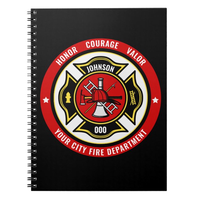 Firefighter Rescue ADD NAME Fire Department Badge Notebook (Front)