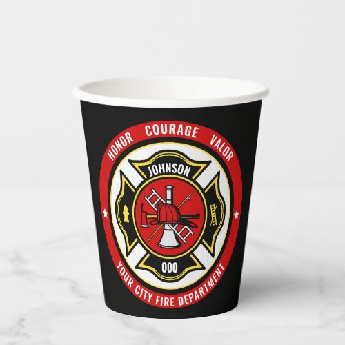 Firefighter Rescue ADD NAME Fire Department Badge Paper Cups
