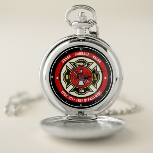 Firefighter Rescue ADD NAME Fire Department Badge Pocket Watch