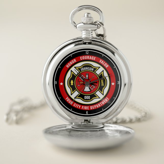Firefighter Rescue ADD NAME Fire Department Badge Pocket Watch (Inside)