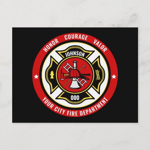 Firefighter Rescue ADD NAME Fire Department Badge Postcard
