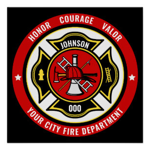 Firefighter Rescue ADD NAME Fire Department Badge Poster
